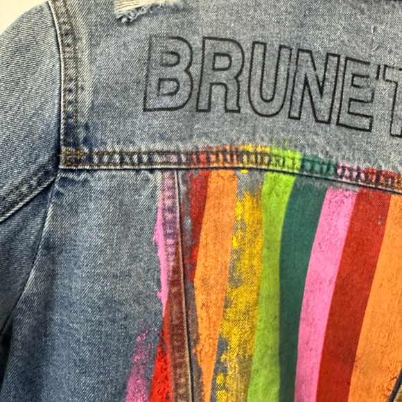 Judith March “Brunette” Distressed Rainbow Jean Jacket Small - Picture 7 of 10